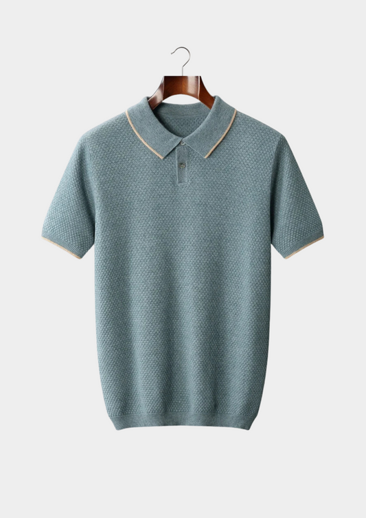 Premium Cashmere Sea Blue Two-Tone Polo, view 1
