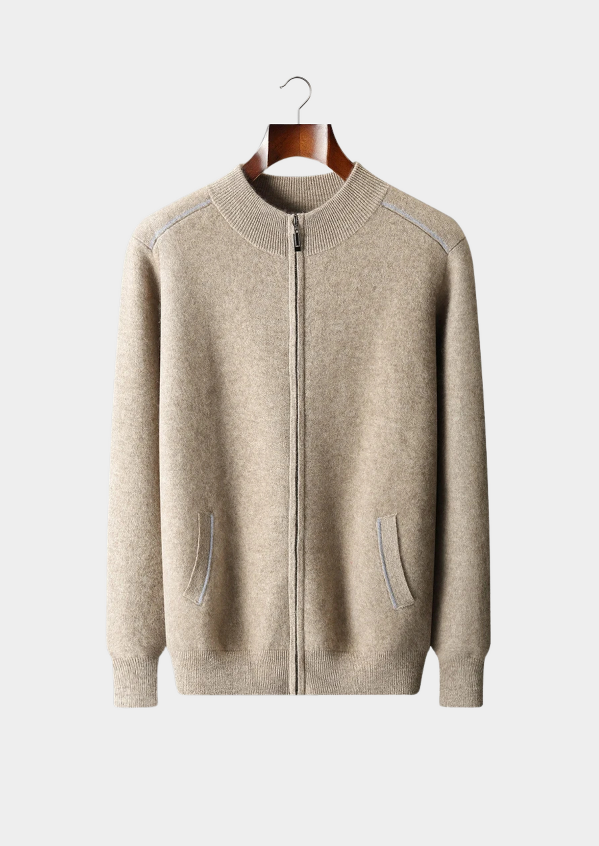 Premium Cashmere Two Tone Zip Cardigan, view 1