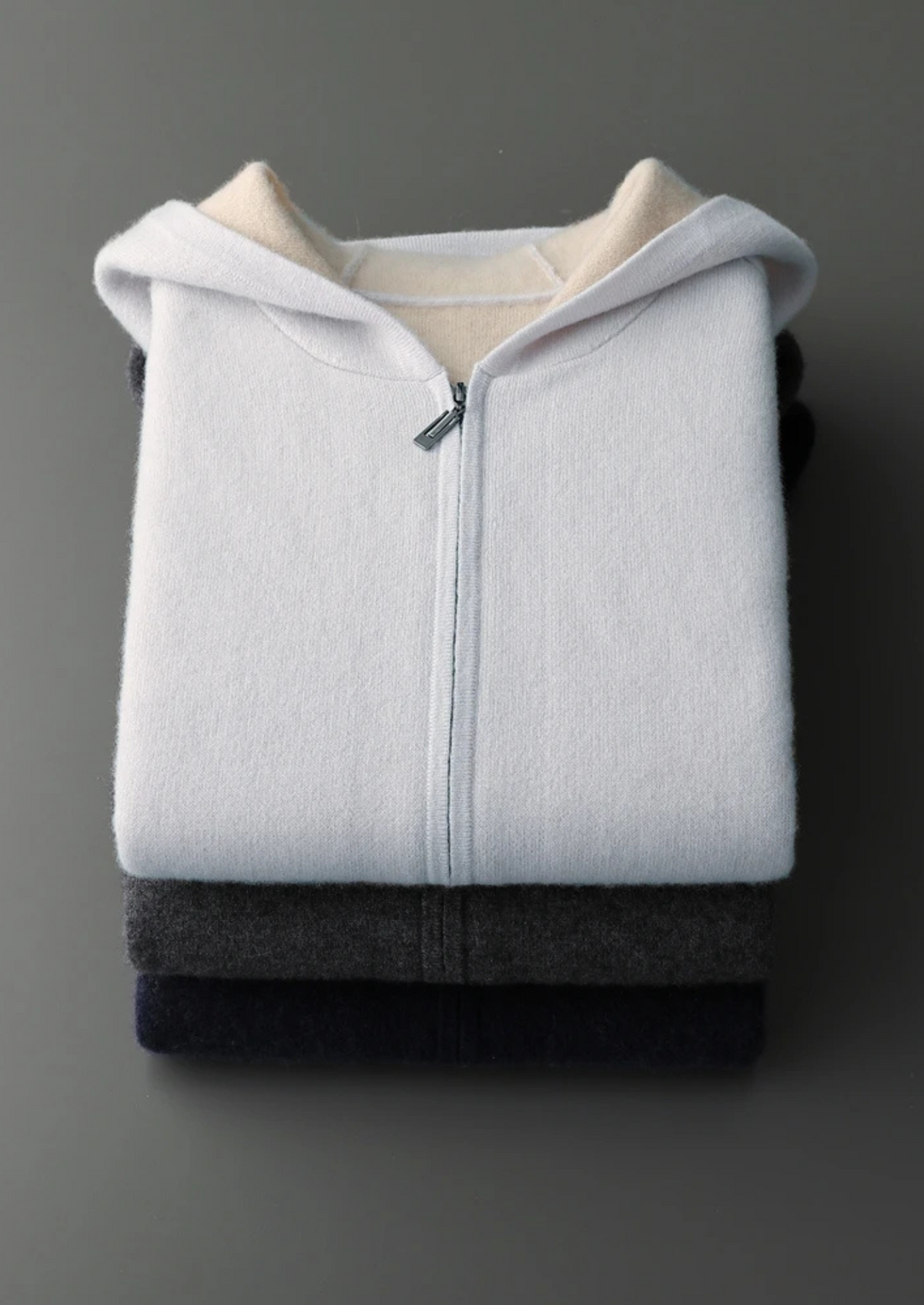 Premium Cashmere Two-Tone Zipper Hoodie, view 10