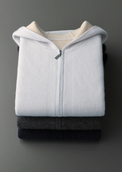 Premium Cashmere Two-Tone Zipper Hoodie, view 10
