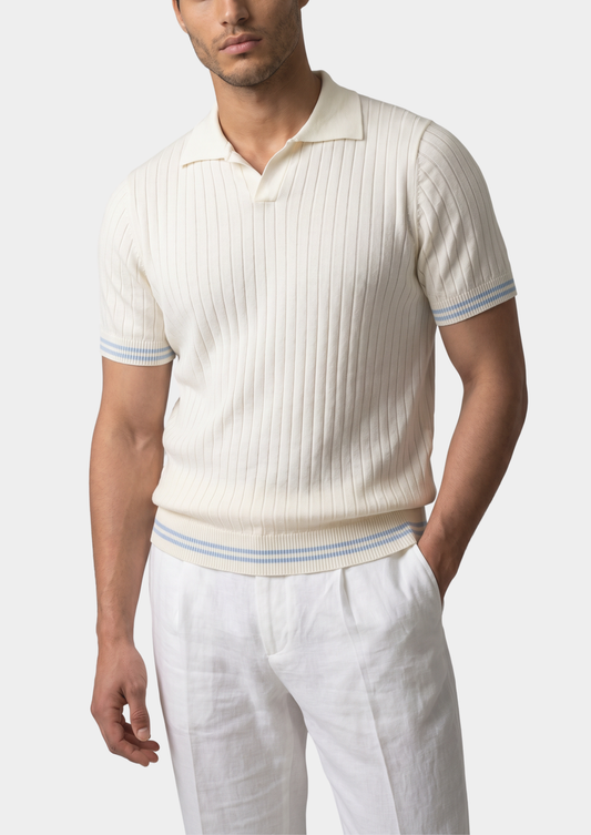 Pierre Ivory Ribbed Buttonless Polo, view 1