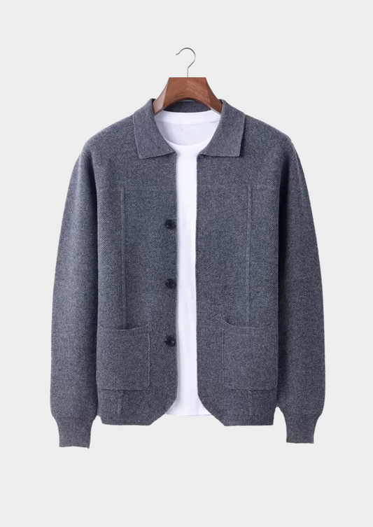 Pure Extra-Fine Merino Wool Gray Button Overshirt, view 1