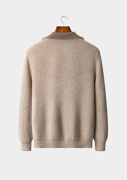 Pure Extra-Fine Merino Wool Two-Tone Funnel Neck Cardigan, view 13