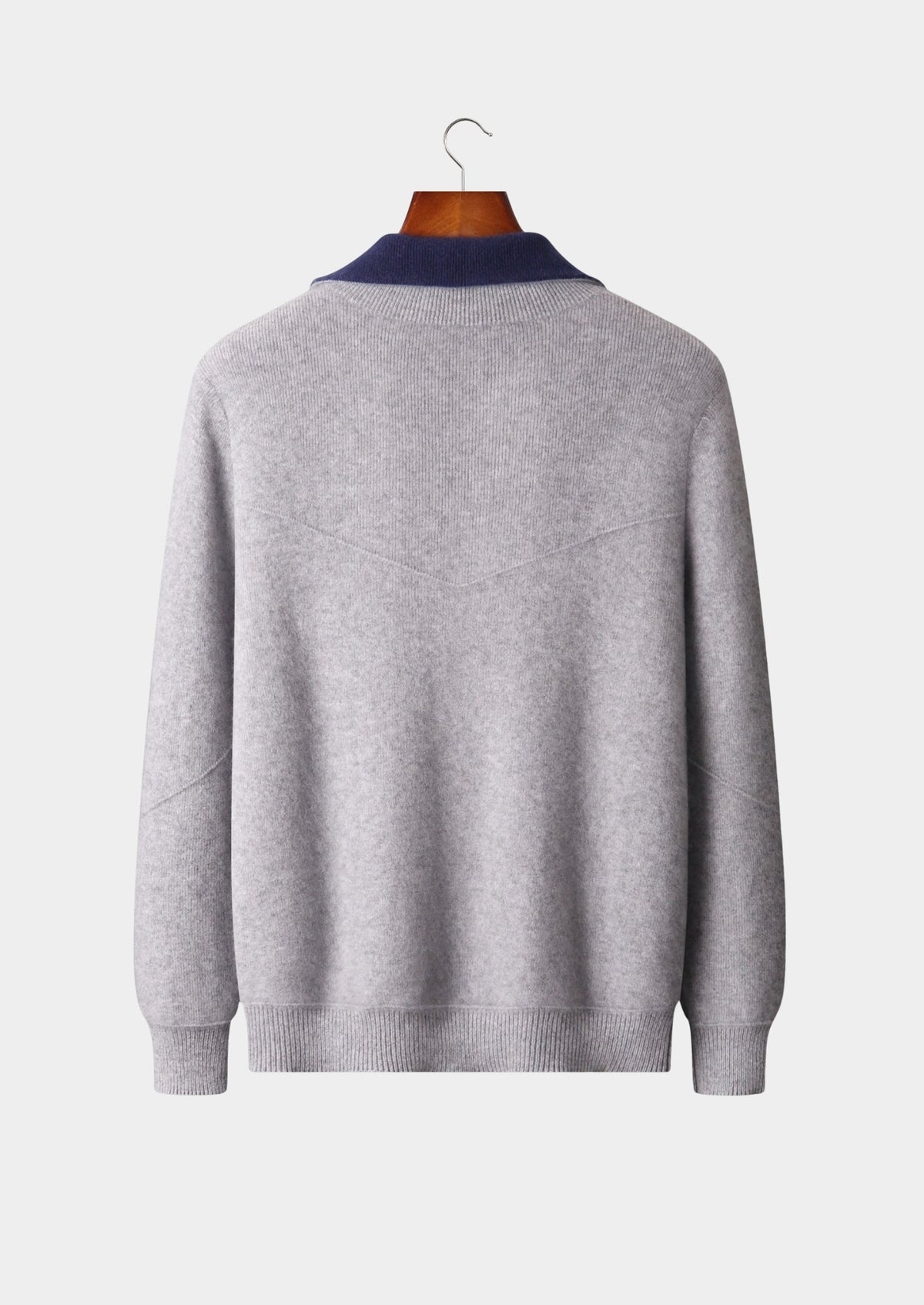 Pure Extra-Fine Merino Wool Two-Tone Funnel Neck Cardigan, view 2