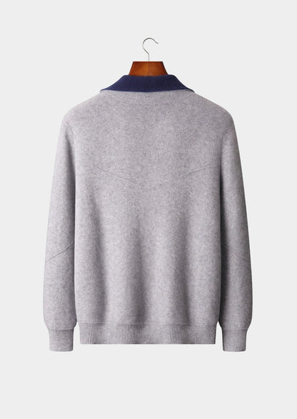 Pure Extra-Fine Merino Wool Two-Tone Funnel Neck Cardigan, view 2
