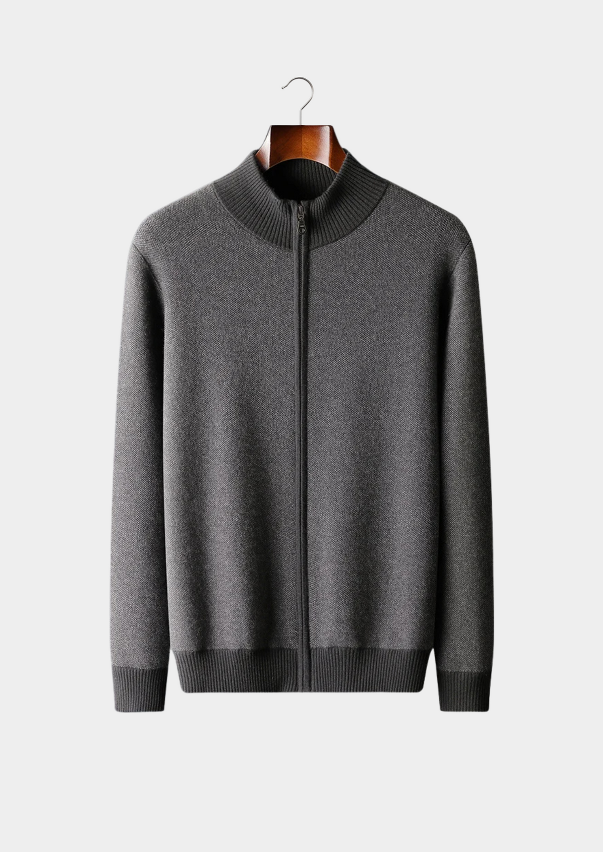 Premium Cashmere Jacquard Zip Cardigan, view 3