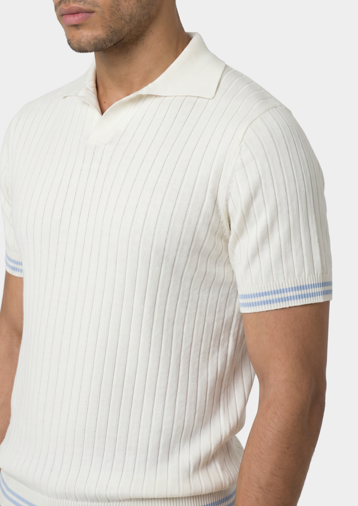 Pierre Ivory Ribbed Buttonless Polo, view 3