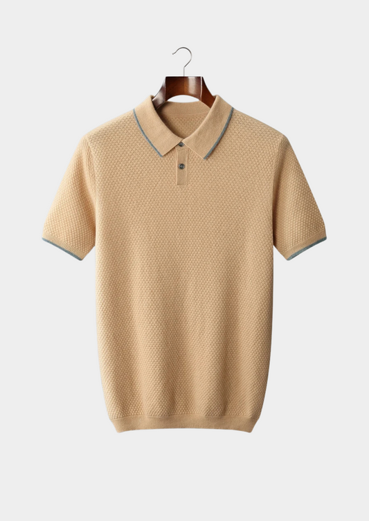 Premium Cashmere Mustard Two-Tone Polo, view 1