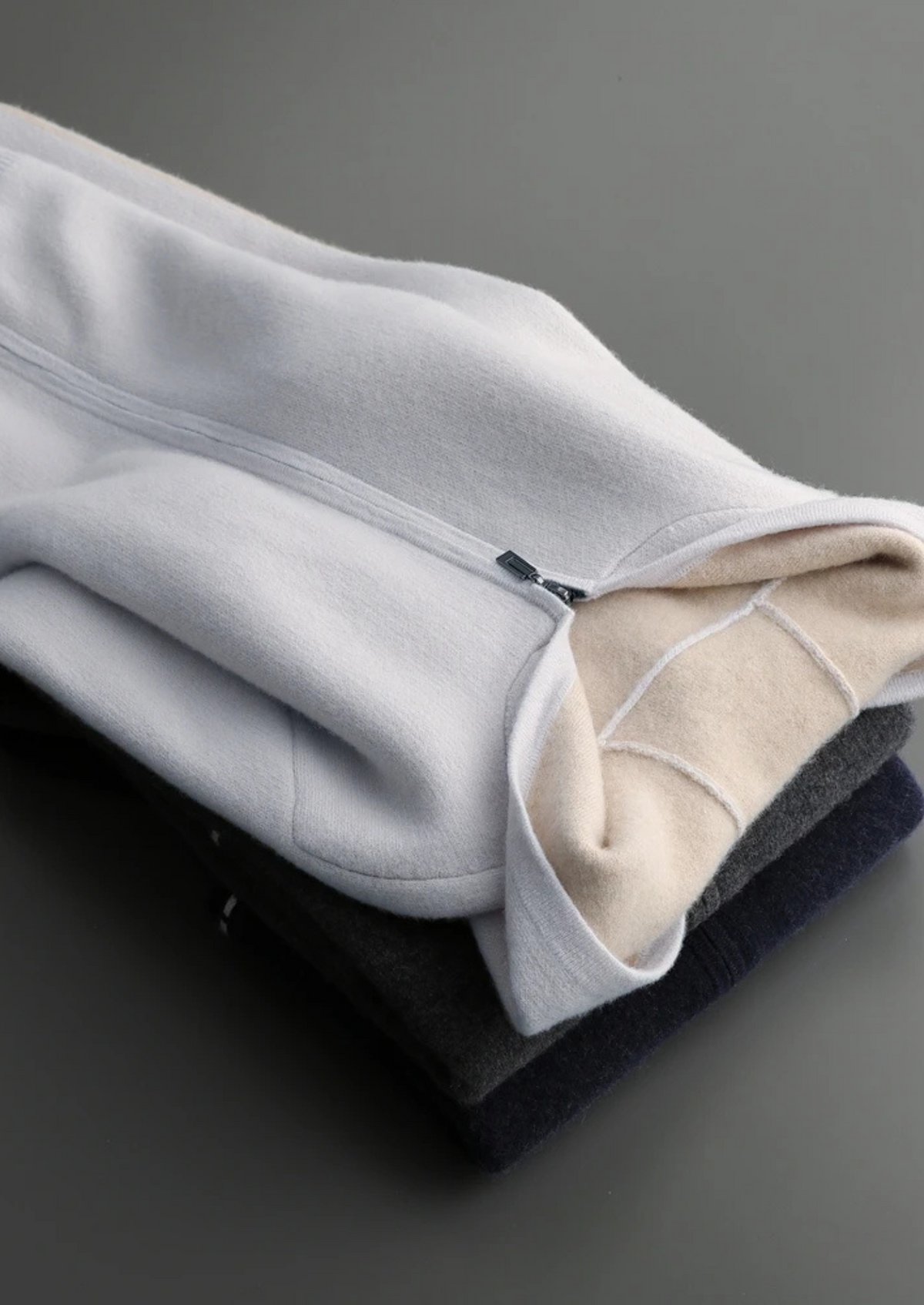 Premium Cashmere Two-Tone Zipper Hoodie, view 7