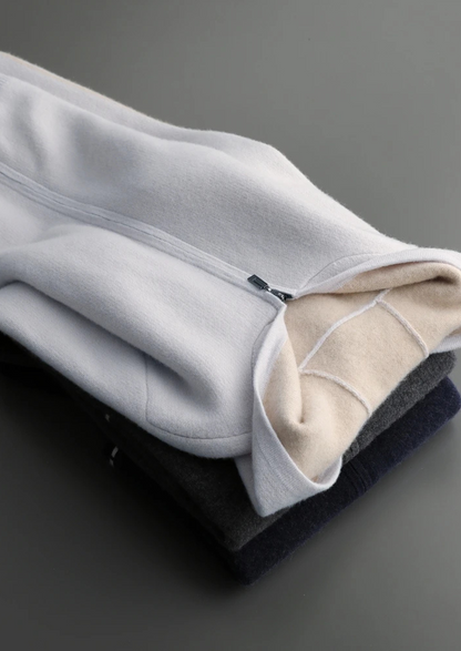 Premium Cashmere Two-Tone Zipper Hoodie, view 7