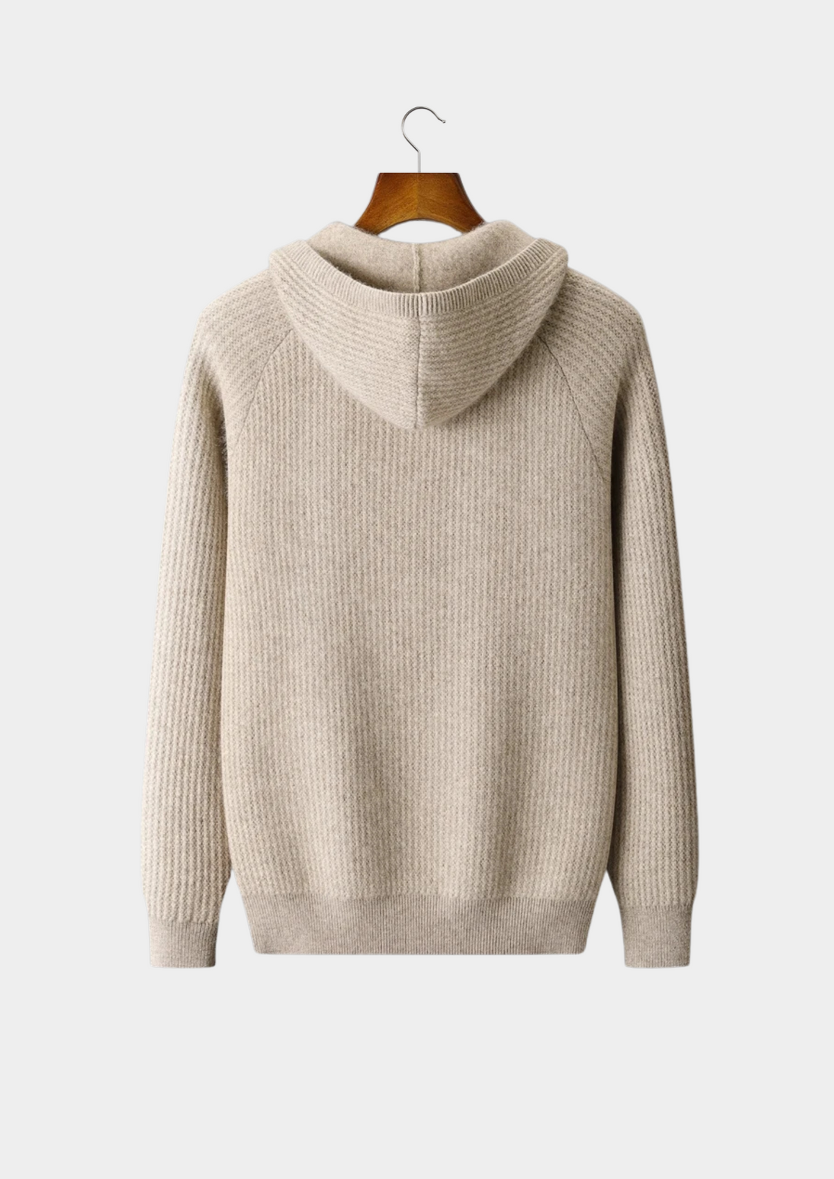 Pure Extra-Fine Merino Wool Ribbed Zipper Hoodie, view 2