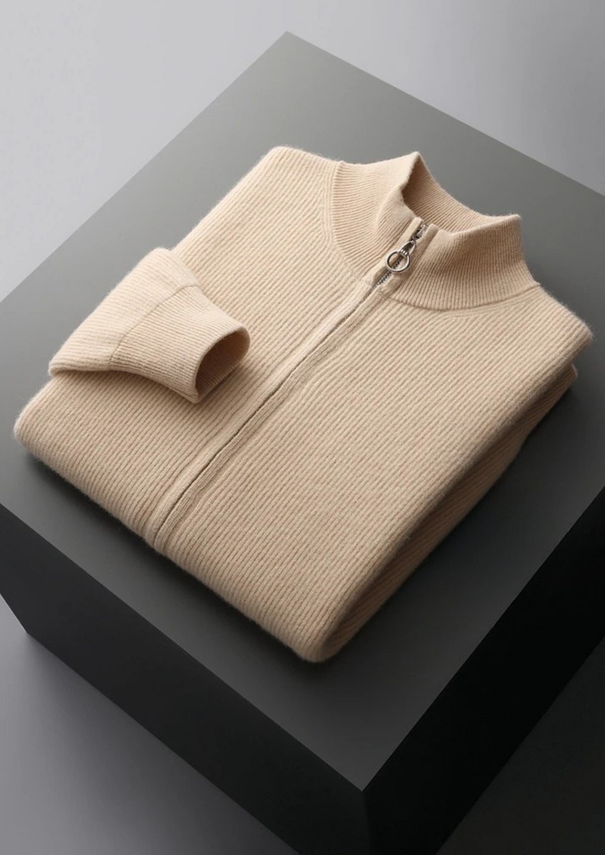 Pure Extra-Fine Merino Wool Ribbed Zip Cardigan, view 3