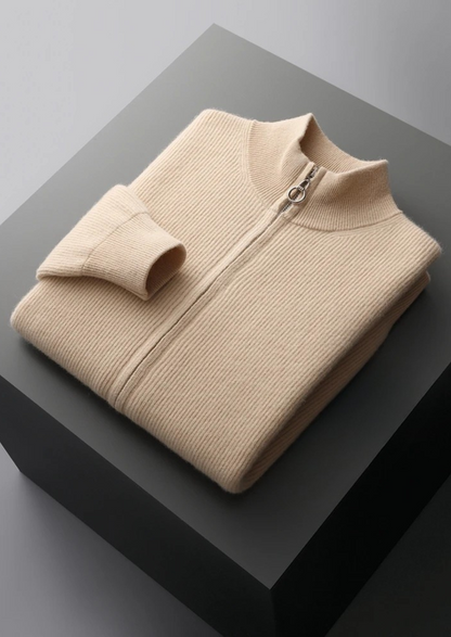 Pure Extra-Fine Merino Wool Ribbed Zip Cardigan, view 3