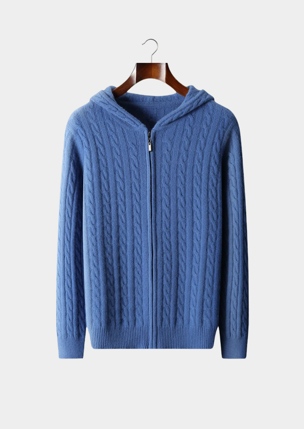 Premium Cashmere Cable Knit Zipper Hoodie, view 1