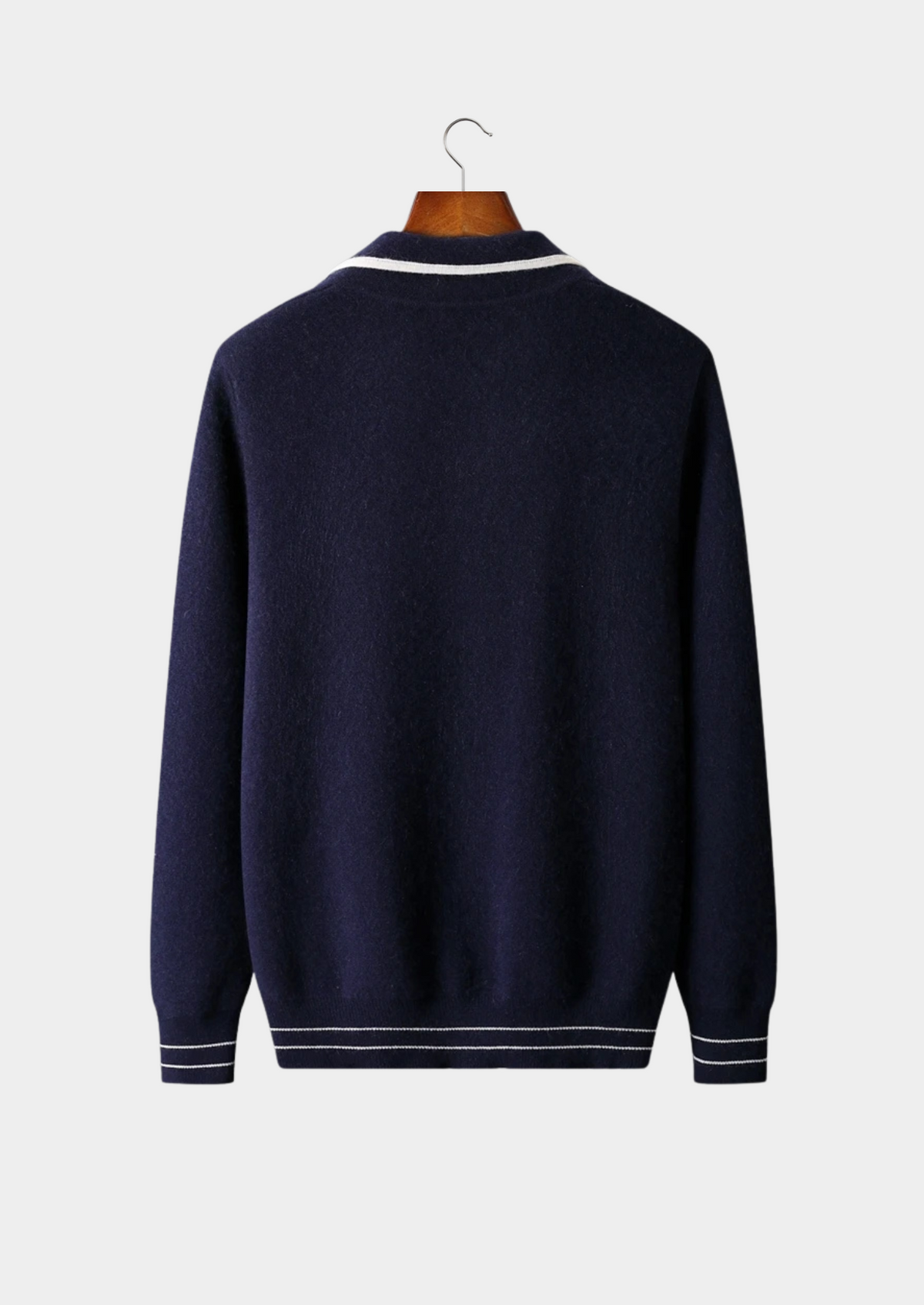 Pure Extra-Fine Merino Wool Two-Tone Polo Cardigan, view 2