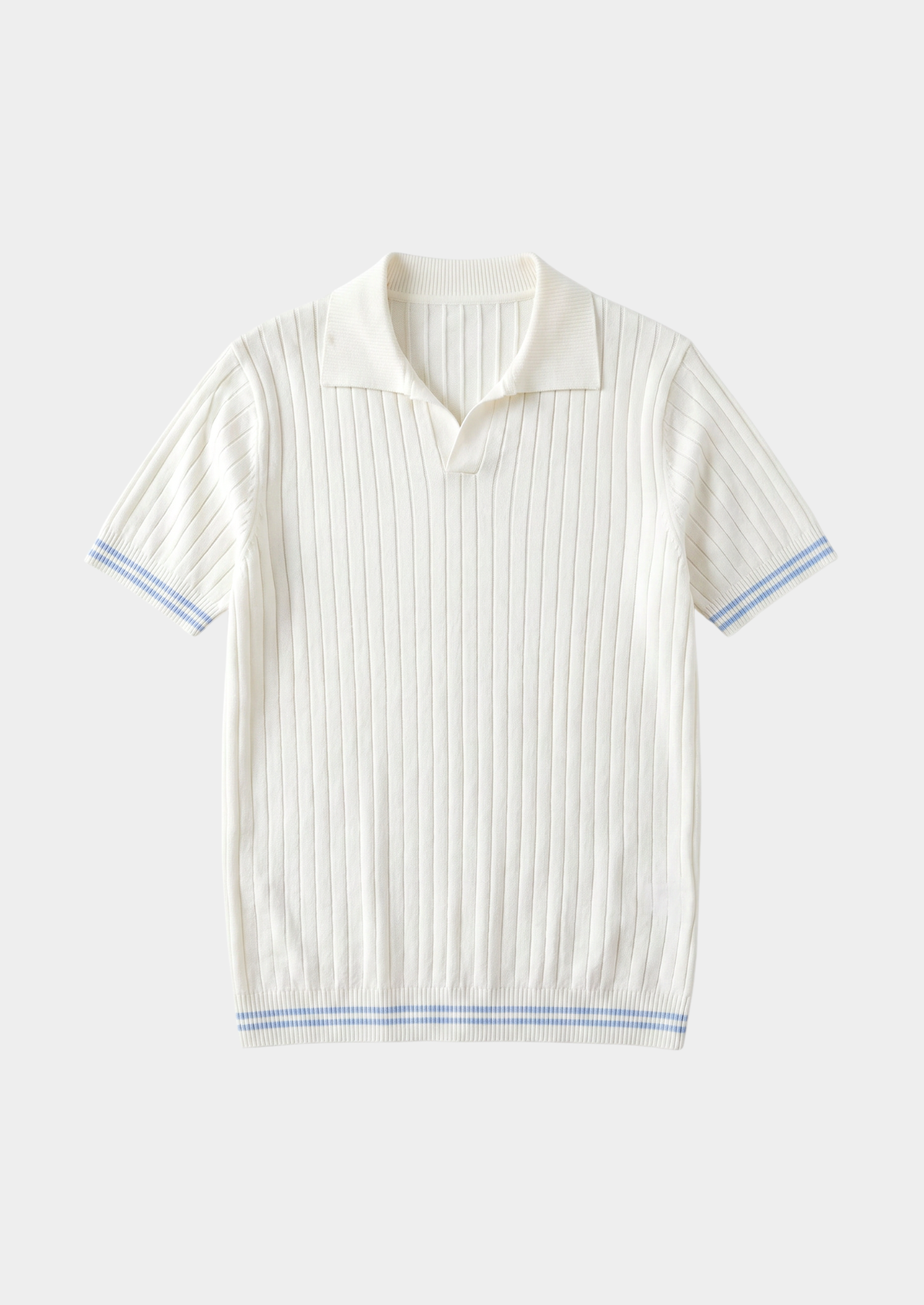 Pierre Ivory Ribbed Buttonless Polo, view 2