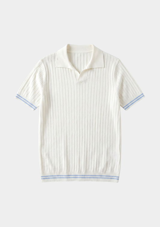 Pierre Ivory Ribbed Buttonless Polo, view 2