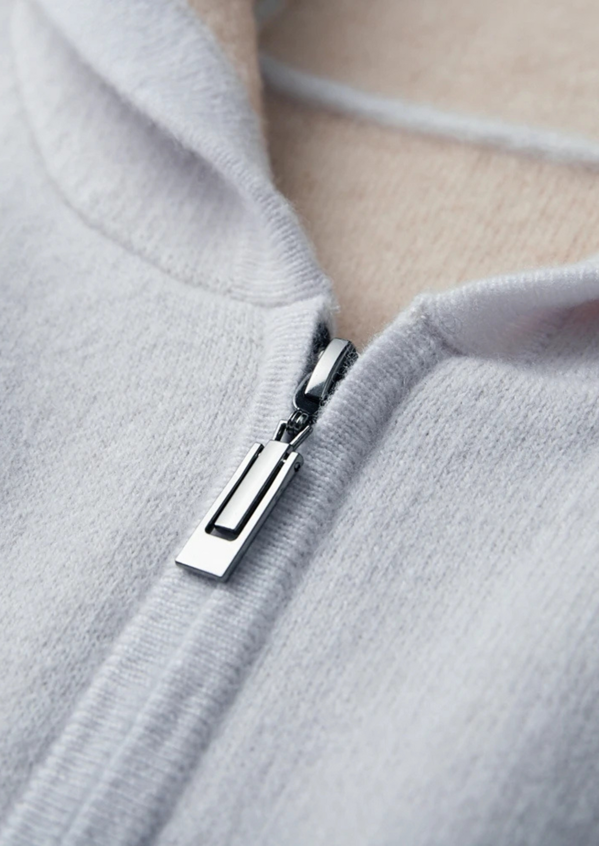 Premium Cashmere Two-Tone Zipper Hoodie, view 5