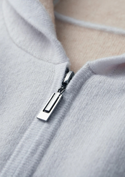 Premium Cashmere Two-Tone Zipper Hoodie, view 5