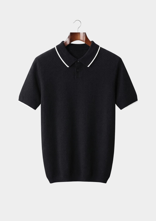 Premium Cashmere Black Two-Tone Polo, view 1