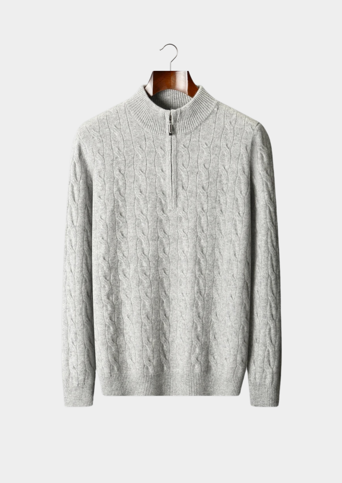 Pure Extra-Fine Merino Wool Cable Half Zip, view 1