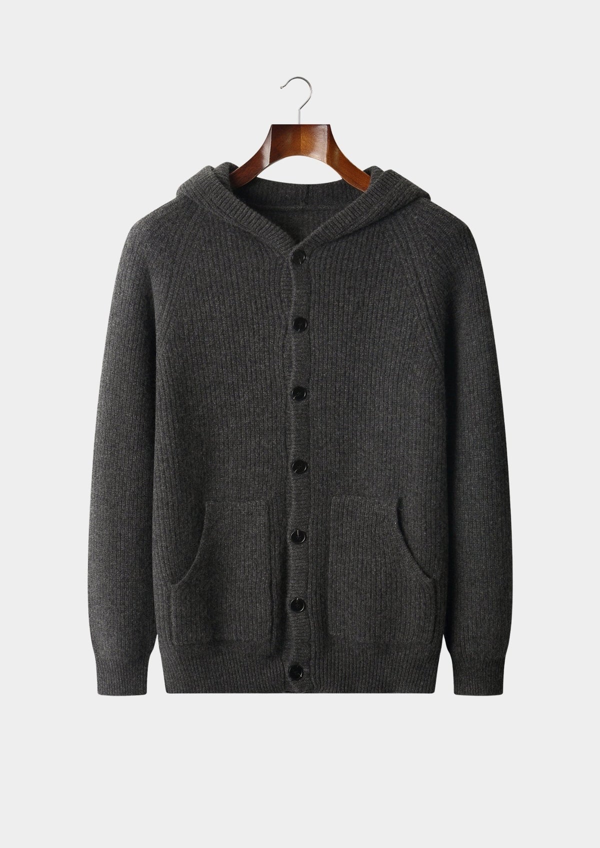 Pure Extra-Fine Merino Wool Ribbed Button Hoodie, view 1