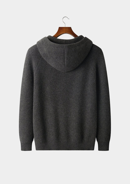 Pure Extra-Fine Merino Wool Ribbed Button Hoodie, view 2