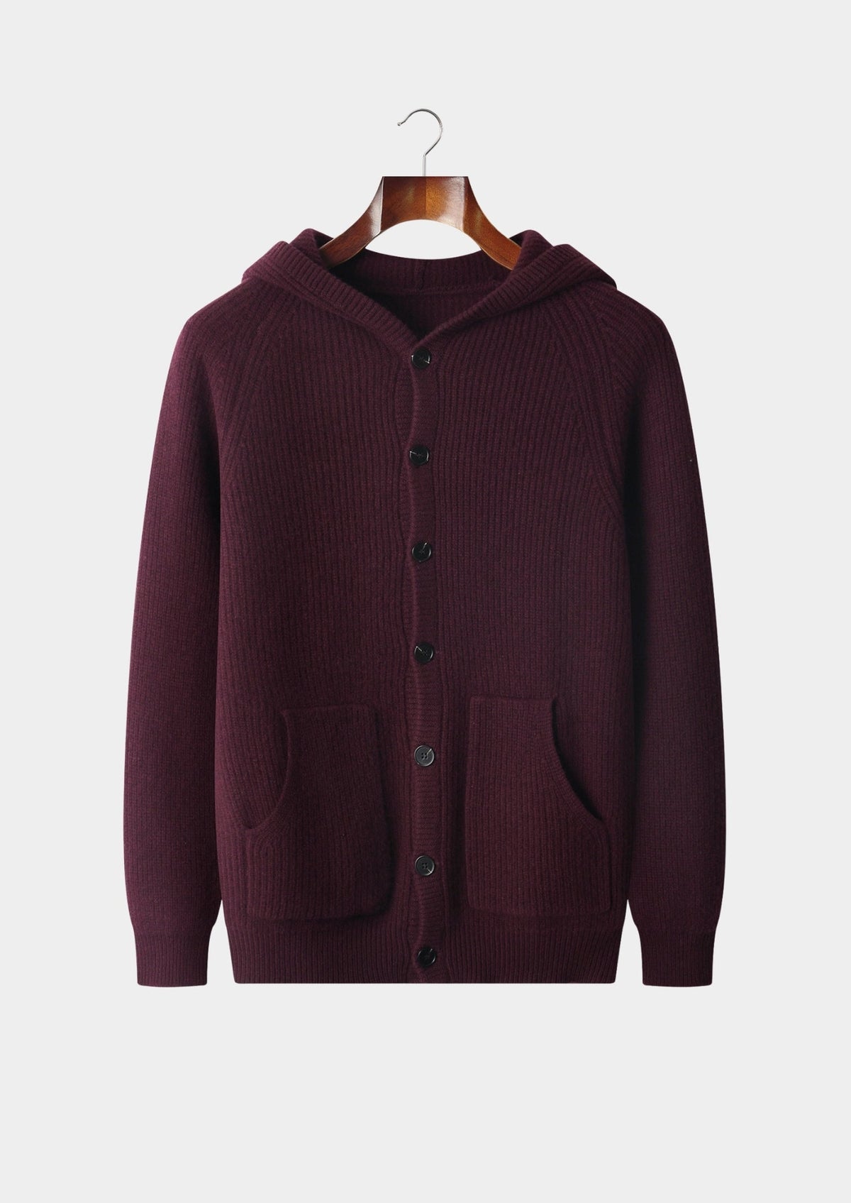 Pure Extra-Fine Merino Wool Ribbed Button Hoodie, view 13