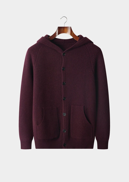 Pure Extra-Fine Merino Wool Ribbed Button Hoodie, view 13