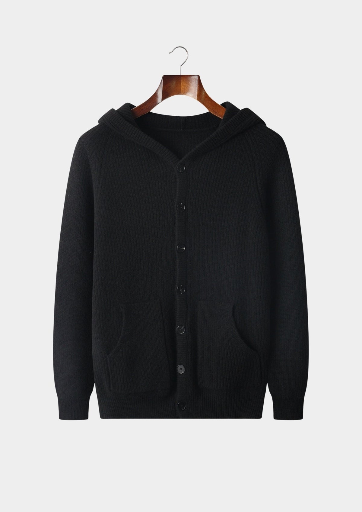 Pure Extra-Fine Merino Wool Ribbed Button Hoodie, view 12