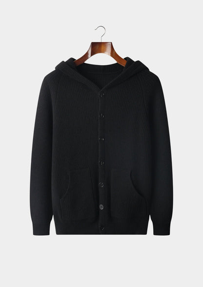 Pure Extra-Fine Merino Wool Ribbed Button Hoodie, view 12