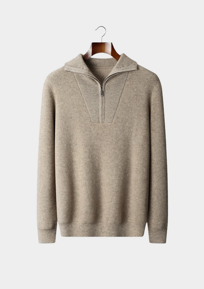 Premium Cashmere Ribbed Half-Zip Sweater, view 1