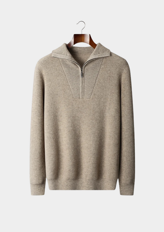 Premium Cashmere Ribbed Half-Zip Sweater, view 1