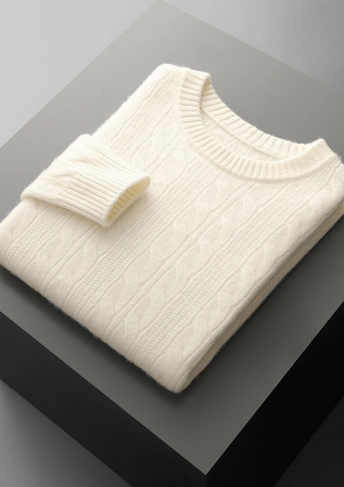Pure Extra-Fine Merino Wool Cable Crewneck, view 9