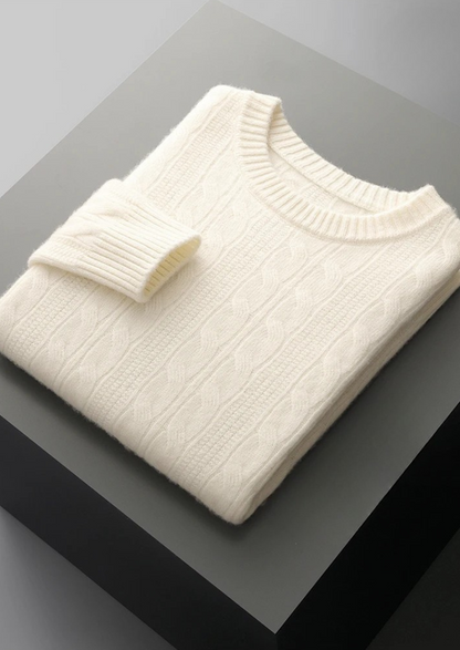 Pure Extra-Fine Merino Wool Cable Crewneck, view 9