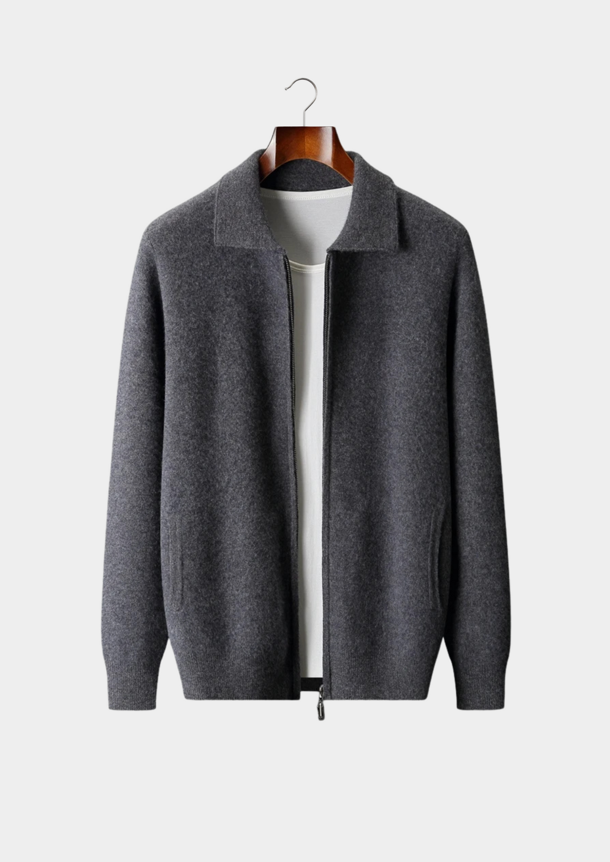 Premium Cashmere Zip Polo Cardigan, view 1