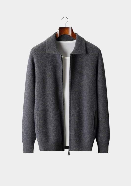 Premium Cashmere Zip Polo Cardigan, view 1