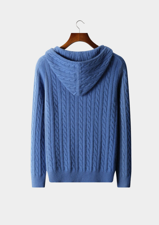 Premium Cashmere Cable Knit Zipper Hoodie, view 2