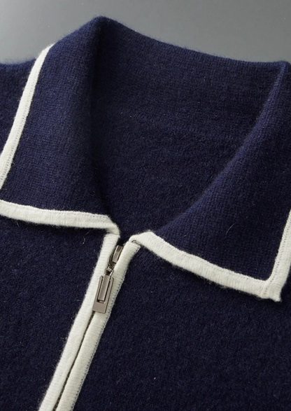 Pure Extra-Fine Merino Wool Two-Tone Polo Cardigan, view 4