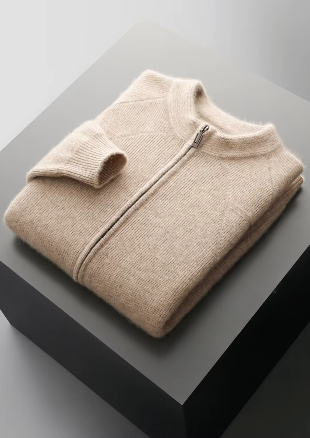 Pure Extra-Fine Merino Wool Ribbed Zip Cardigan, view 10
