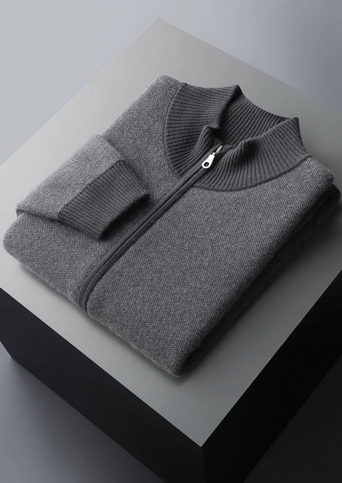 Premium Cashmere Jacquard Zip Cardigan, view 5