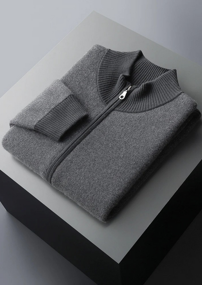 Premium Cashmere Jacquard Zip Cardigan, view 5