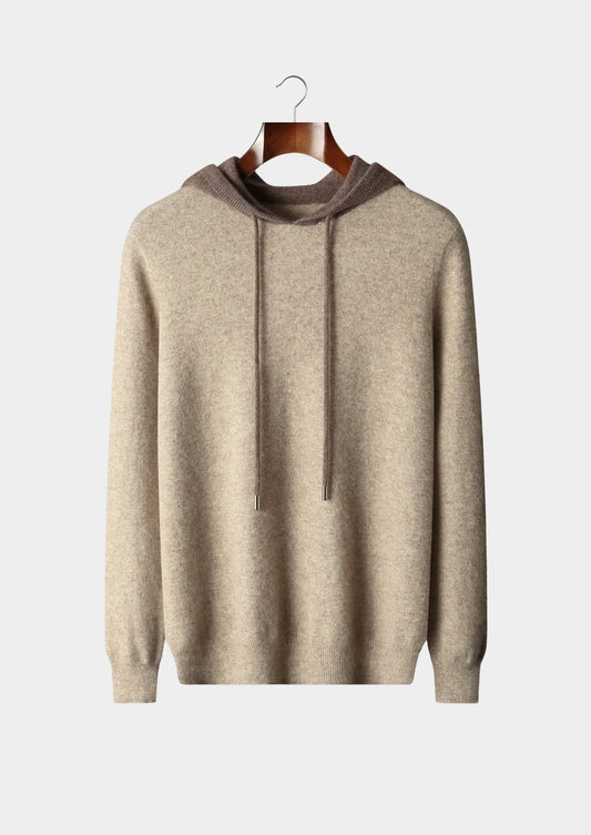 Pure Extra-Fine Merino Wool Two-Tone Leisure Hoodie, view 1