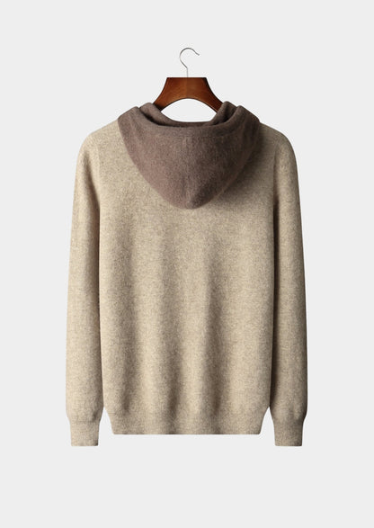 Pure Extra-Fine Merino Wool Two-Tone Leisure Hoodie, view 2
