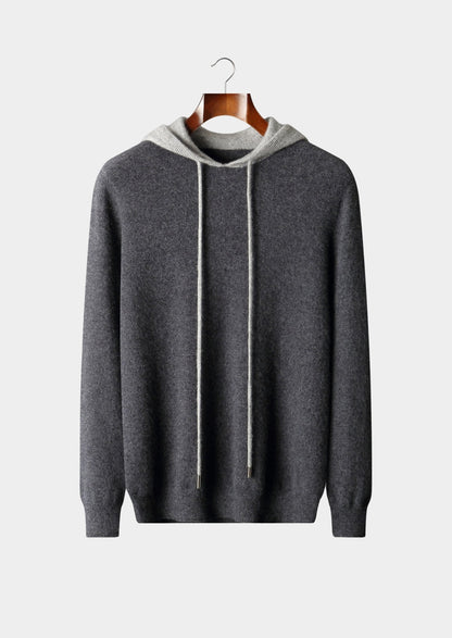 Pure Extra-Fine Merino Wool Two-Tone Leisure Hoodie, view 16