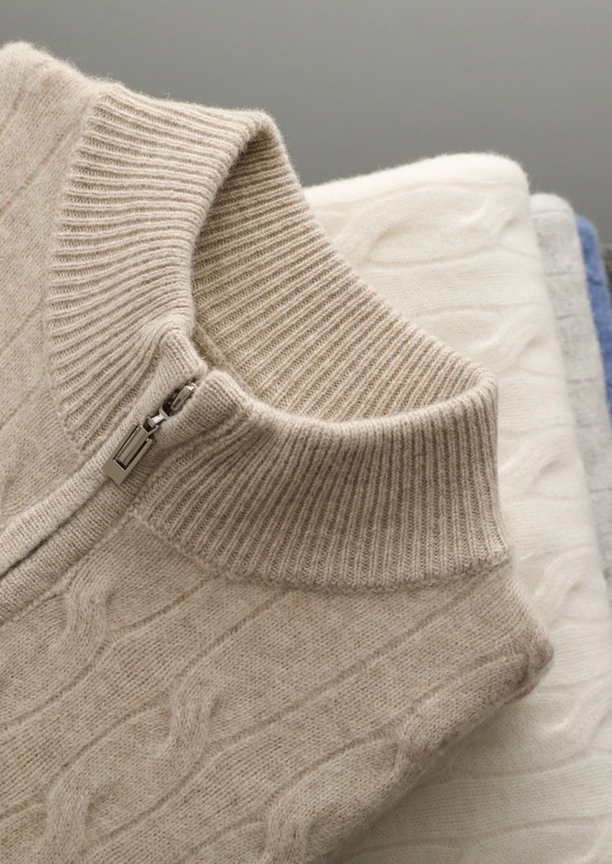 Pure Extra-Fine Merino Wool Cable Half Zip, view 15
