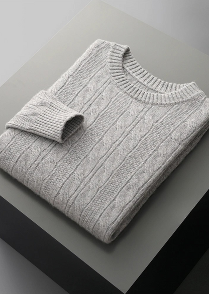 Pure Extra-Fine Merino Wool Cable Crewneck, view 10