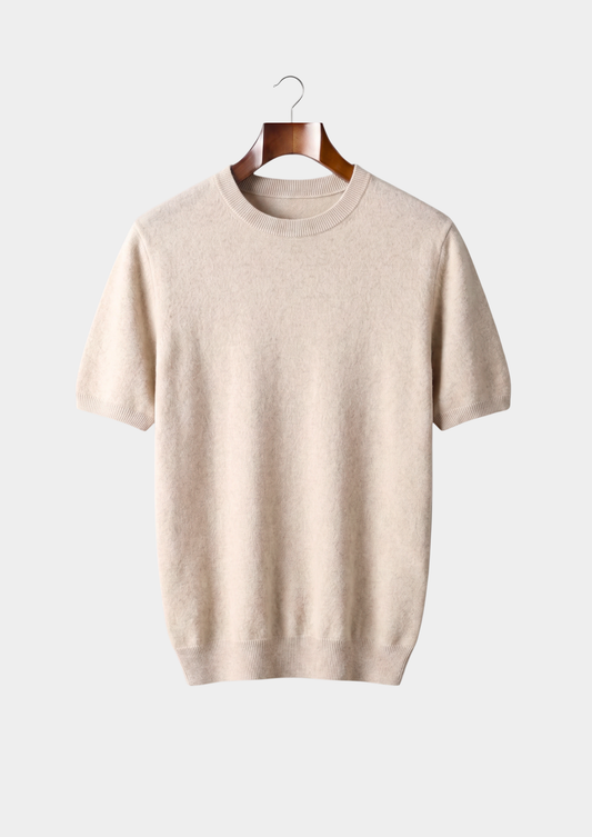 Premium Cashmere Classic Crewneck T-Shirt - Ivory Mocha, view 1