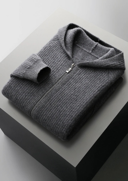 Pure Extra-Fine Merino Wool Ribbed Zipper Hoodie, view 16