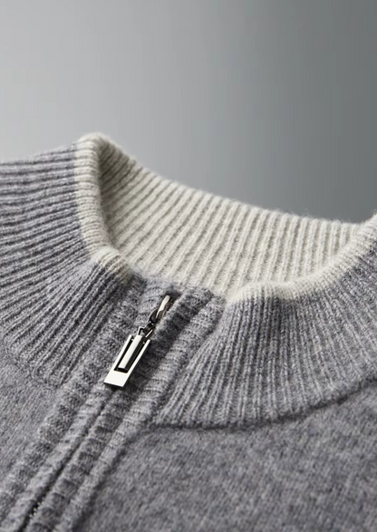 Pure Extra-Fine Merino Wool Two-Tone Zip Cardigan, view 4